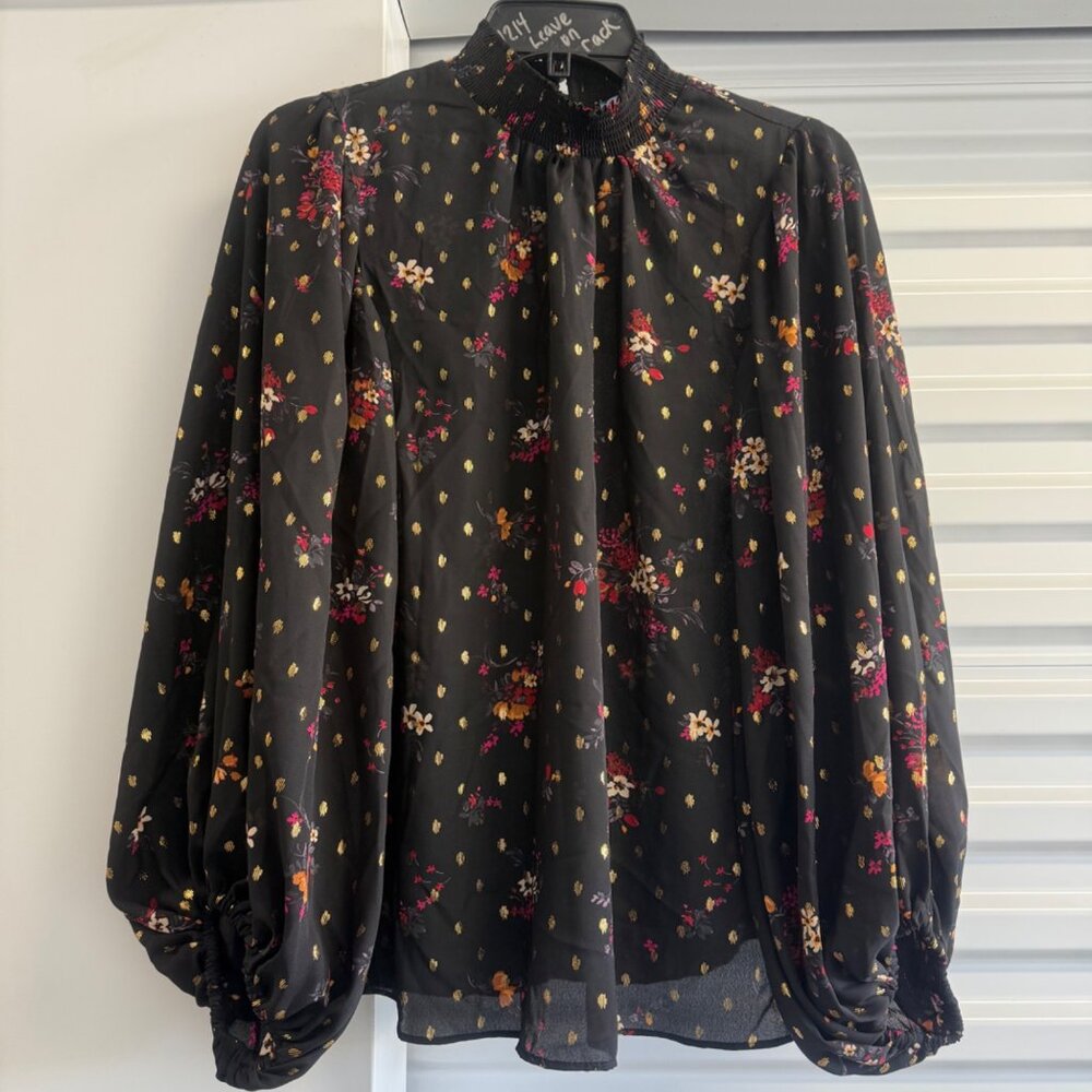 Cecelia Women’s Long Sleeve Blouse, Floral, Black, Large